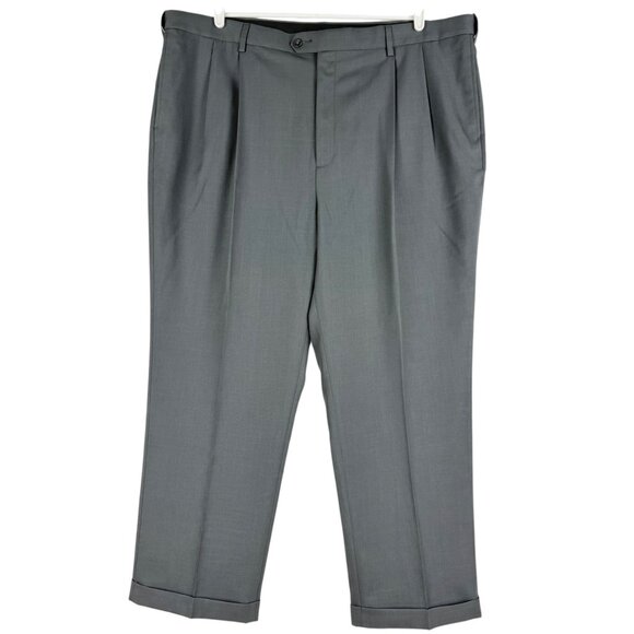 Savane Men's Comfort Waist Straight Pleated Rolled Cuff Charcoal Pants 46x30 NWT - Picture 1 of 13